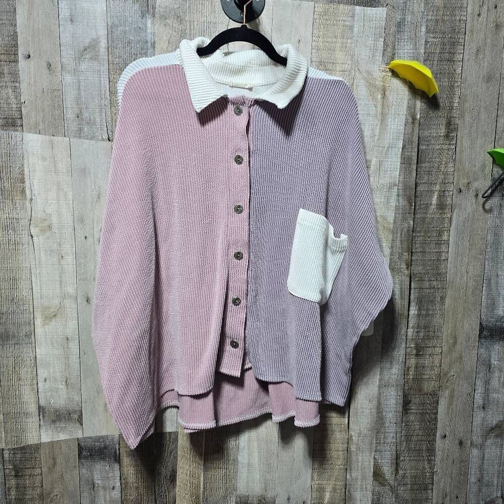 Blumin Apparel Corduroy Chenille Colorblock Button Up Shirt 1x Trendy Contempora